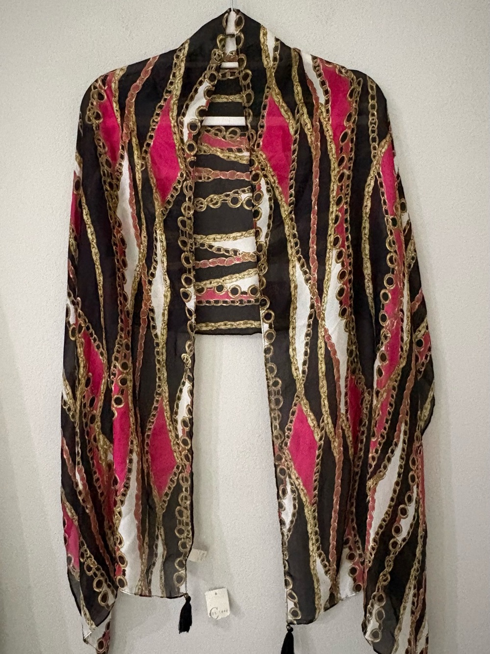 C. Est 1946 Cato Mob Wife Baroque Chain Print Oversized Tassel Scarf Wrap Shawl